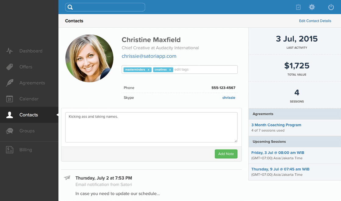 Client profile screenshot